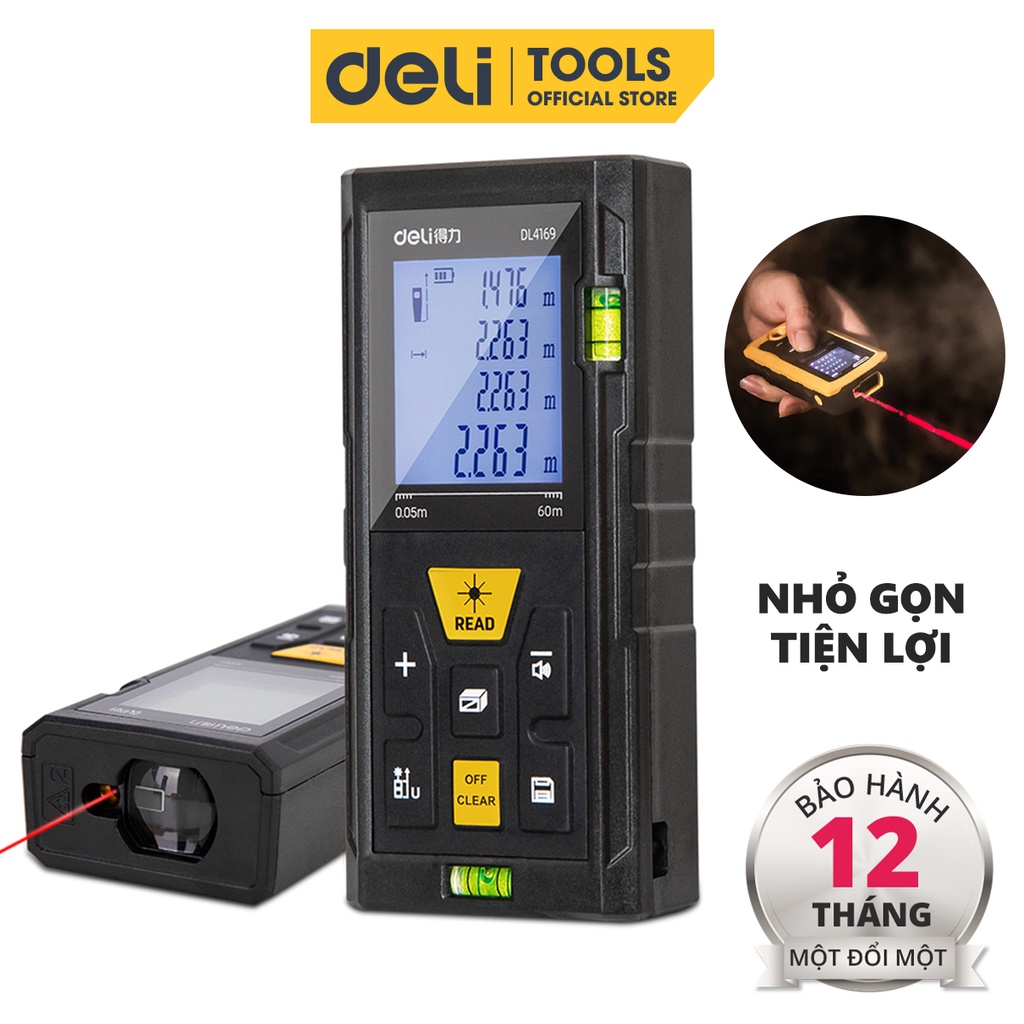 Máy Đo Khoảng Cách Laser Deli Chính Hãng Loại 40m / 50m / 60m Đa Năng - Dễ Dàng Sử Dụng Từ Xa - DL331050P / EDL4168