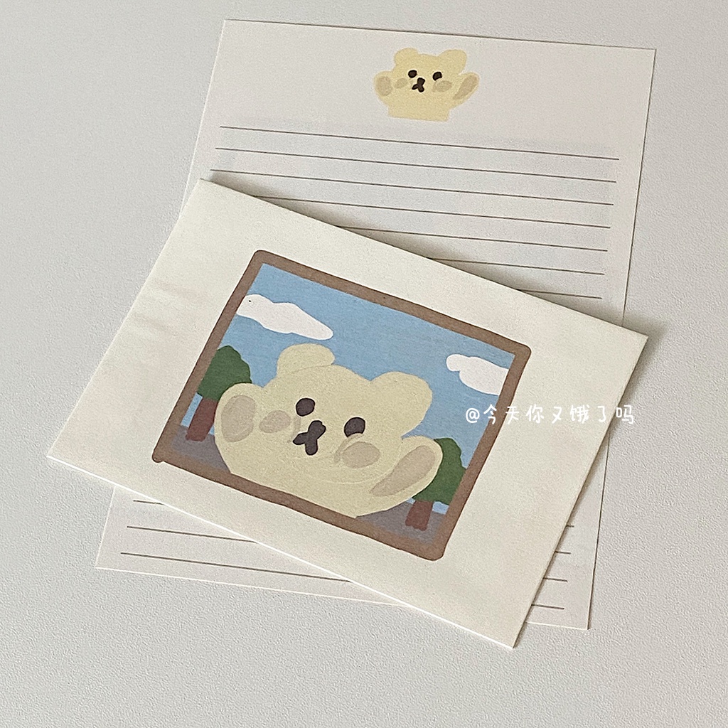 Bộ Nhãn Dán Trang Trí Phong Bì Họa Tiết Gấu Và Chữ Dễ Thương Lãng Mạn