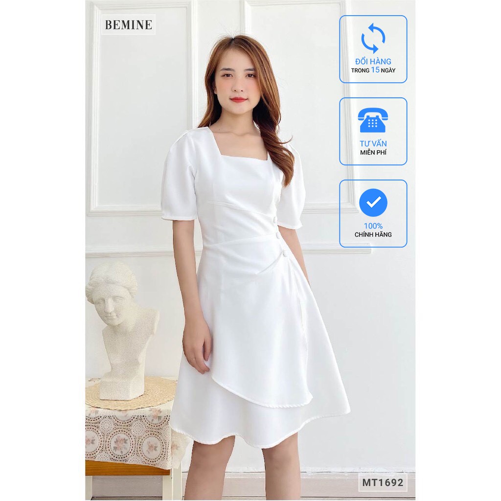 [Mã WABRWA15 giảm 15% đơn 300K] Đầm xếp ly 3 cúc vạt tùng BEMINE MT1692TRANG | BigBuy360 - bigbuy360.vn