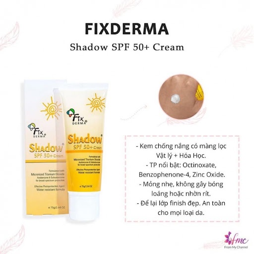 Kem chống nắng lành tính và mềm mịn FixDerma Shadow SPF30+/SPF50+ 75g