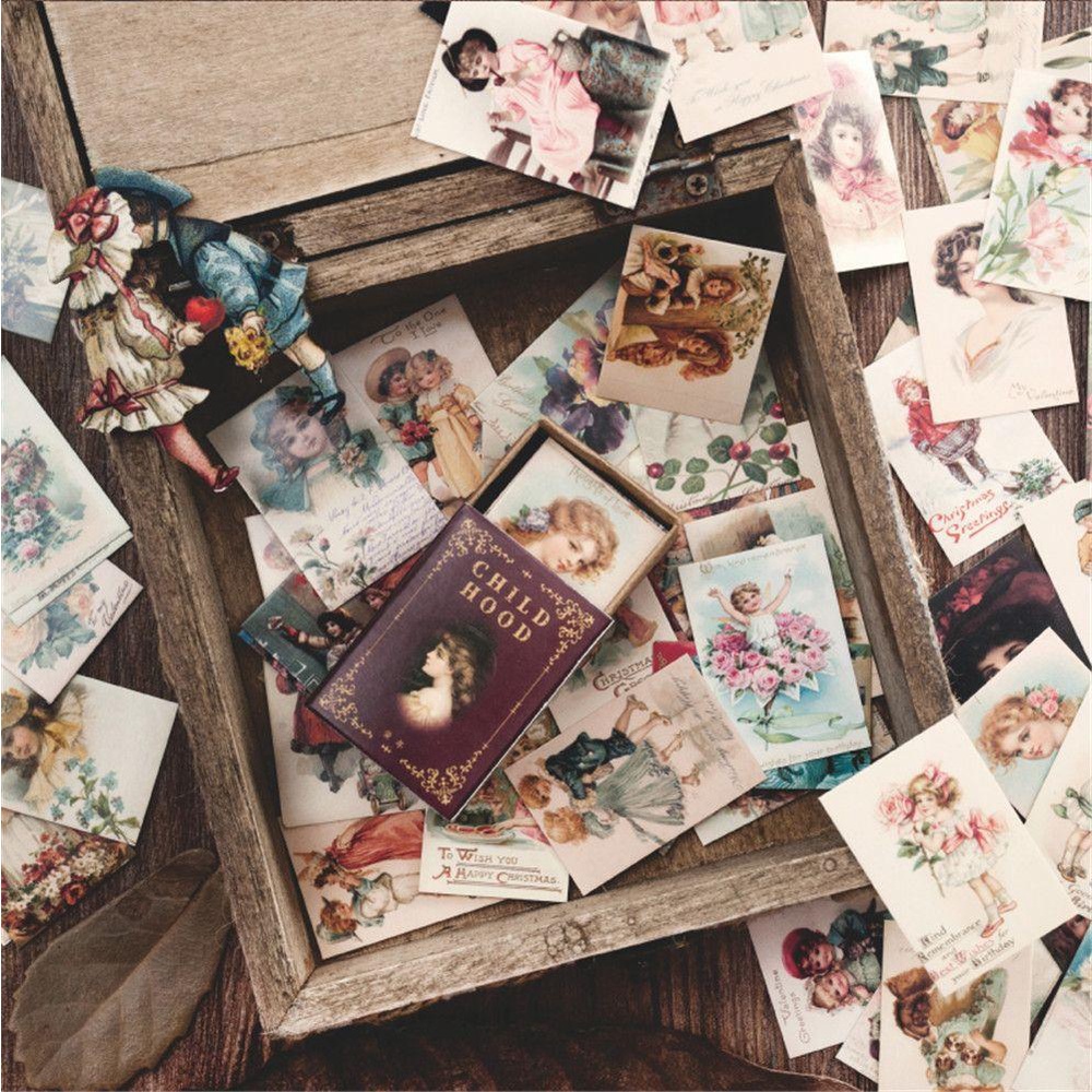 Set 100 Thẻ Giấy In Họa Tiết Phong Cách Retro Dùng Để Trang Trí Thiệp