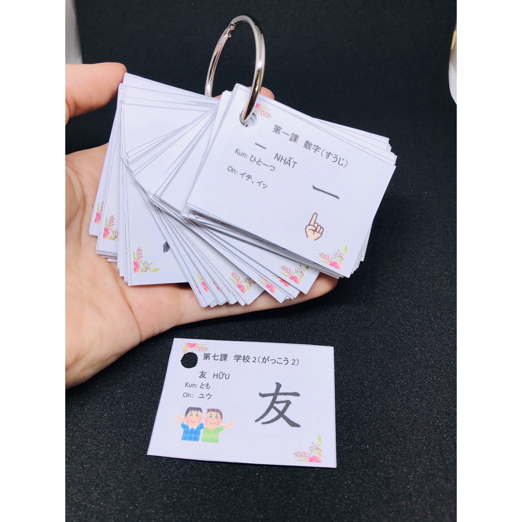 THẺ FLASHCARD HÁN TỰ N5 110 hán tự in màu sinh động dễ học