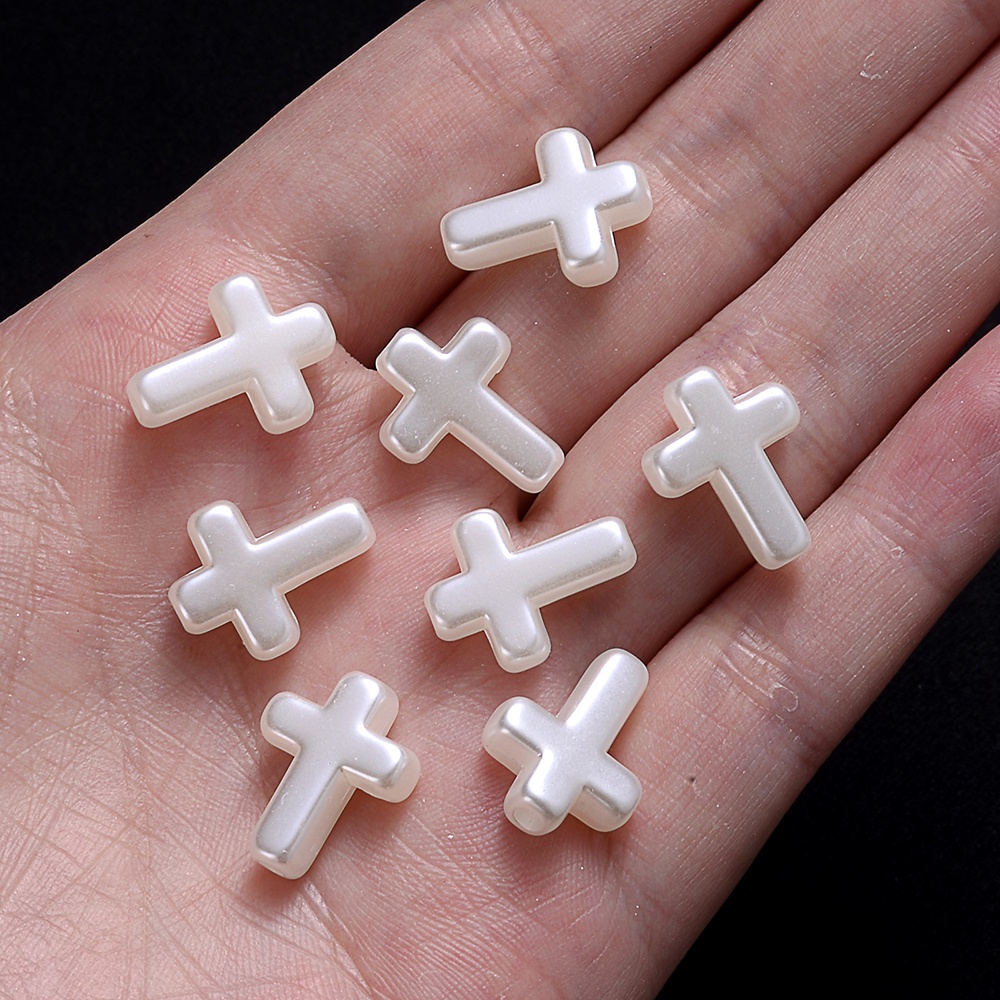 Set 50 Hạt Ngọc Trai 12x15mm Màu Trắng Hình Chữ Thập Dùng Làm Trang Sức diy