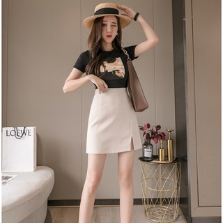 Chân váy chữ a xẻ tà dáng xòe váy ngắn hai màu váy trắng COS CV016