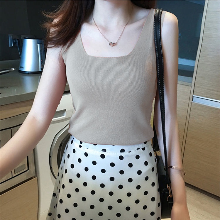 Áo Không Tay Dáng Ngắn Chữ I Bằng Lụa Lạnh Cho Nữ