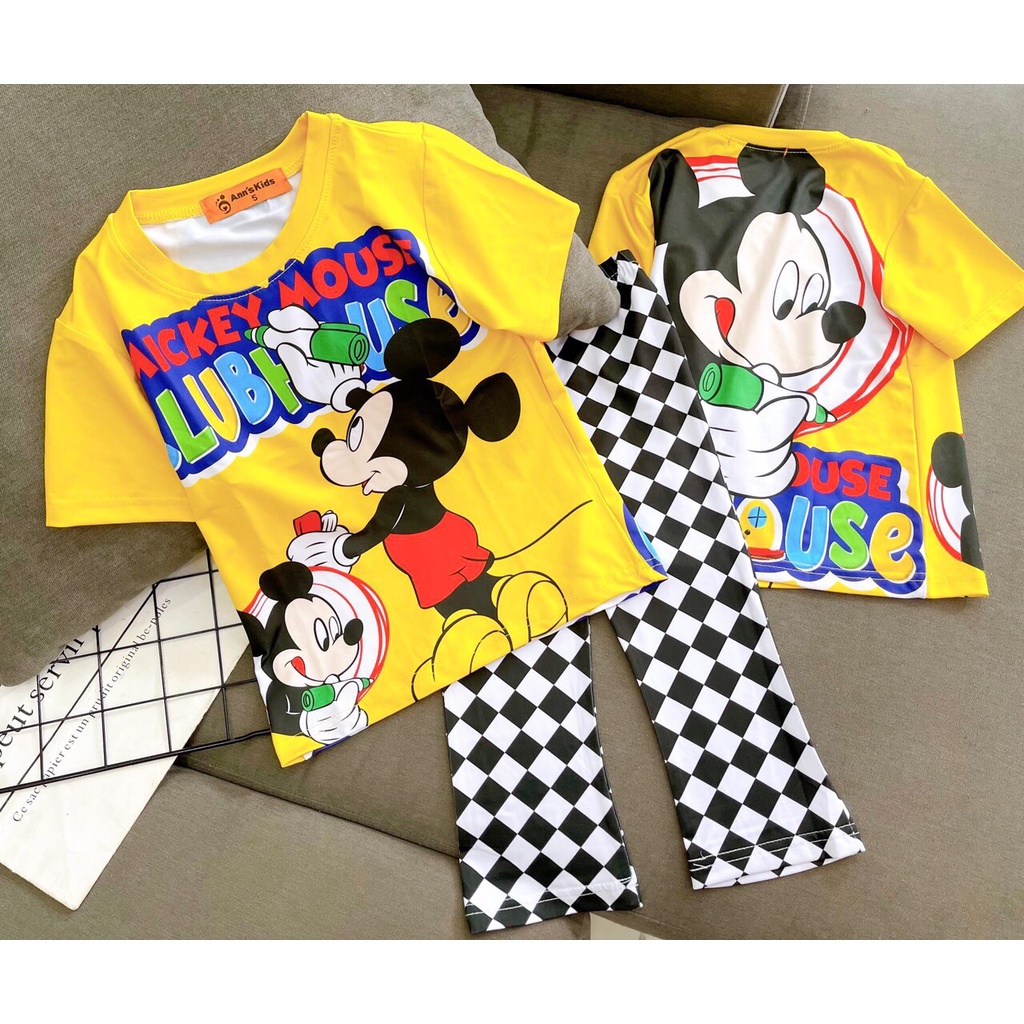 Đồ Bộ Cho Bé Gái 8-40 Kg Thun Lạnh 3D Set Quần Dài Ống Loe Áo Tay Ngắn Trẻ Em In Hoạt Hình Hot Trend Homie Kids