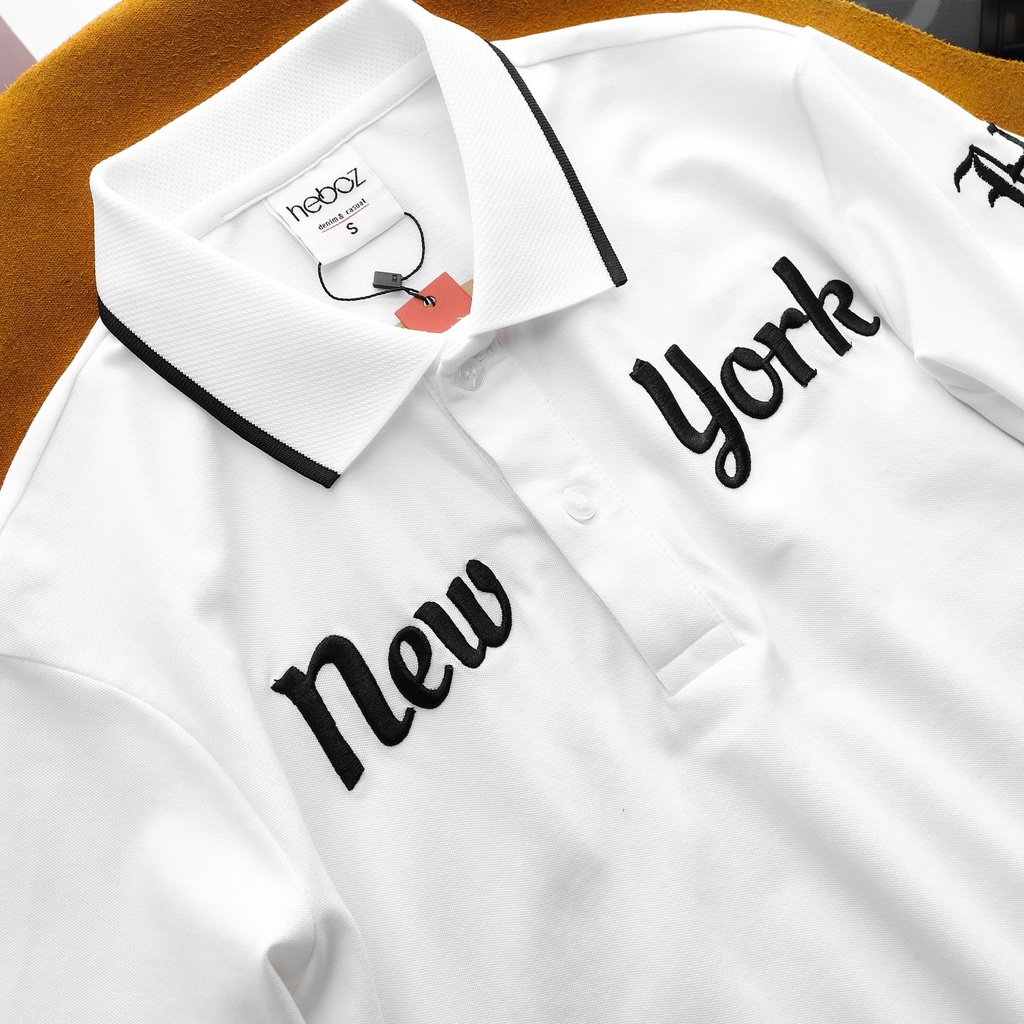 Áo polo nam HEBOZ thêu nổi NY 2 màu, chất cotton 4 chiều co giãn thoải mái, chống nhăn - 00001123