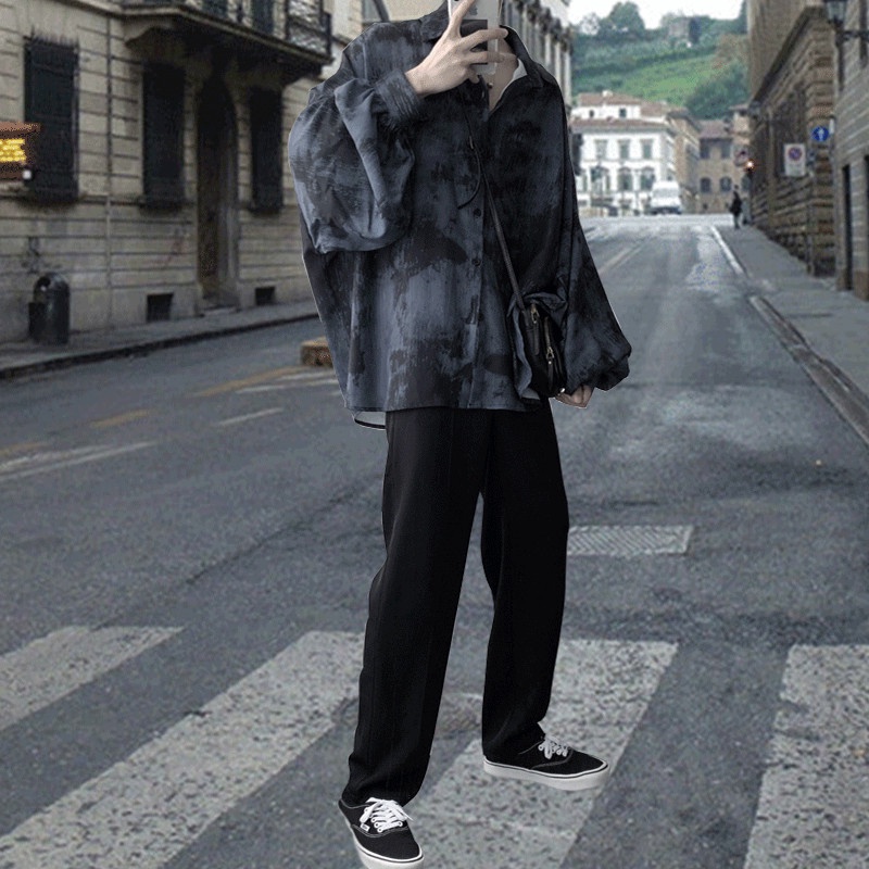 Áo sơ mi tay dài dáng rộng phong cách Harajuku Hong Kong thời trang mùa thu cho nam và nữ M-2XL