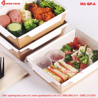 100 cái hộp giấy kraft nắp trong mica đựng bánh, đồ ăn nhanh