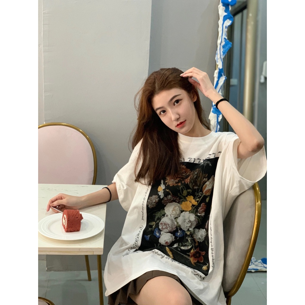 Áo thun ngắn tay dáng rộng phong cách hip-hop Mỹ cho nữ