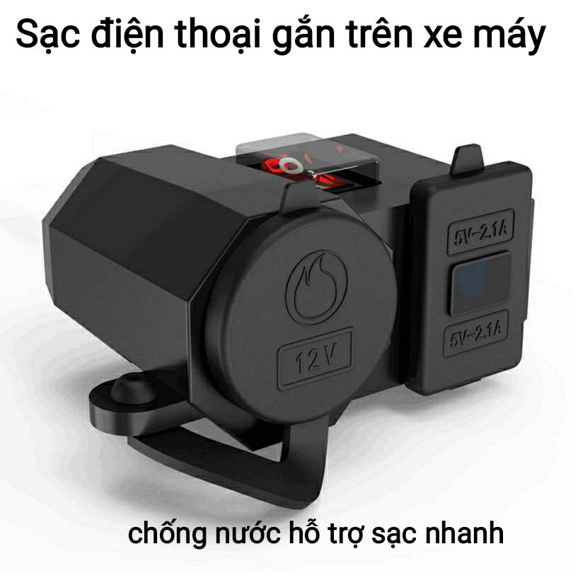 Sạc điện thoại trên xe máy chống nước có 2 cống usb hỗ trợ sạc nhanh có lỗ tầu sạc sạc 3in 1