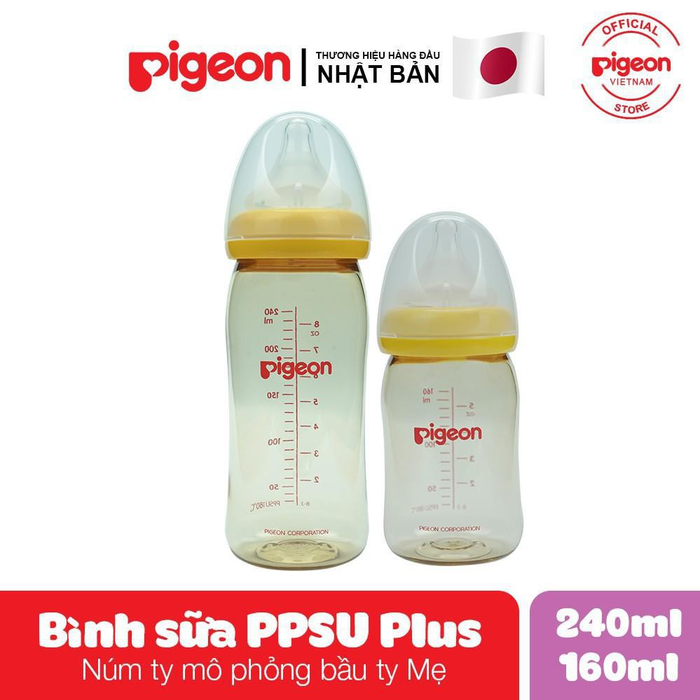 🐰🍀Mua Là Có Quà🐰🍀Bình sữa cổ rộng PPSU Plus Pigeon 160ml/ 240ml🐰🍀