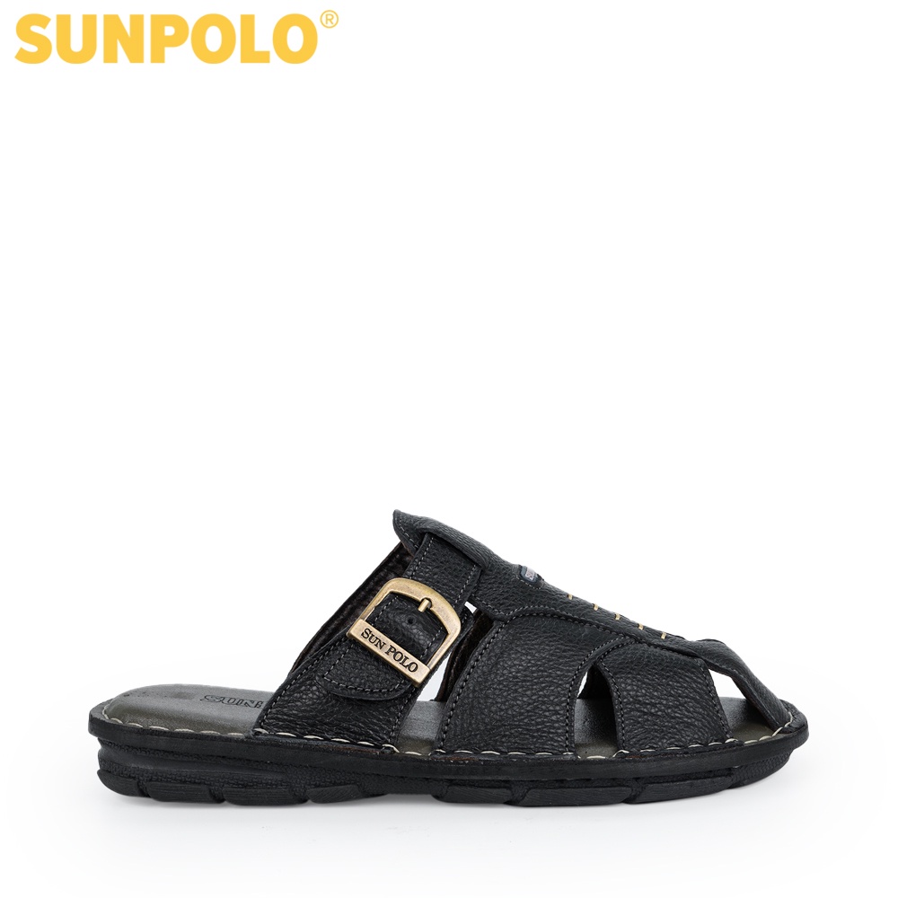 Dép bít mũi nam da bò SUNPOLO ABI007 Đen - Có Big size 44 45