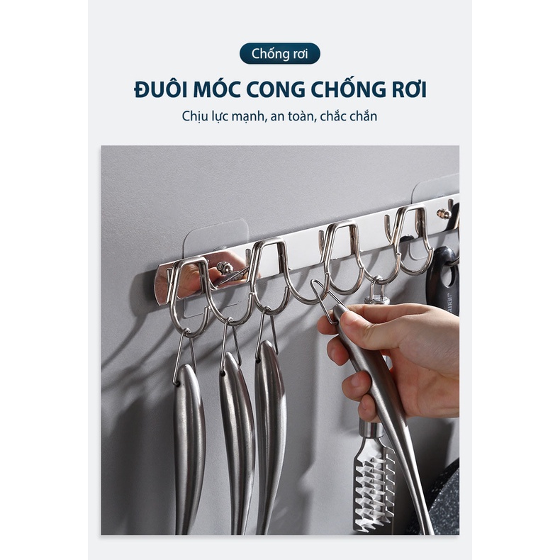 Móc Treo Quần Áo Inox 10 Móc Dán Tường Treo Đồ Nhà Tắm Nhà Bếp Tiện Lợi