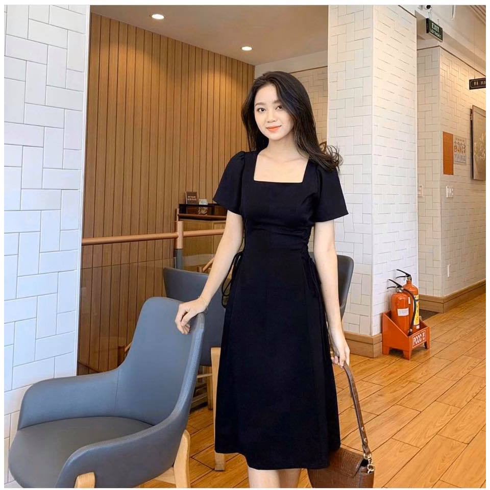 [Mã SKAMA06 giảm 8% tối đa 50K đơn 250K] ĐẦM MIDI CỔ VUÔNG ĐAN DÂY EO | BigBuy360 - bigbuy360.vn