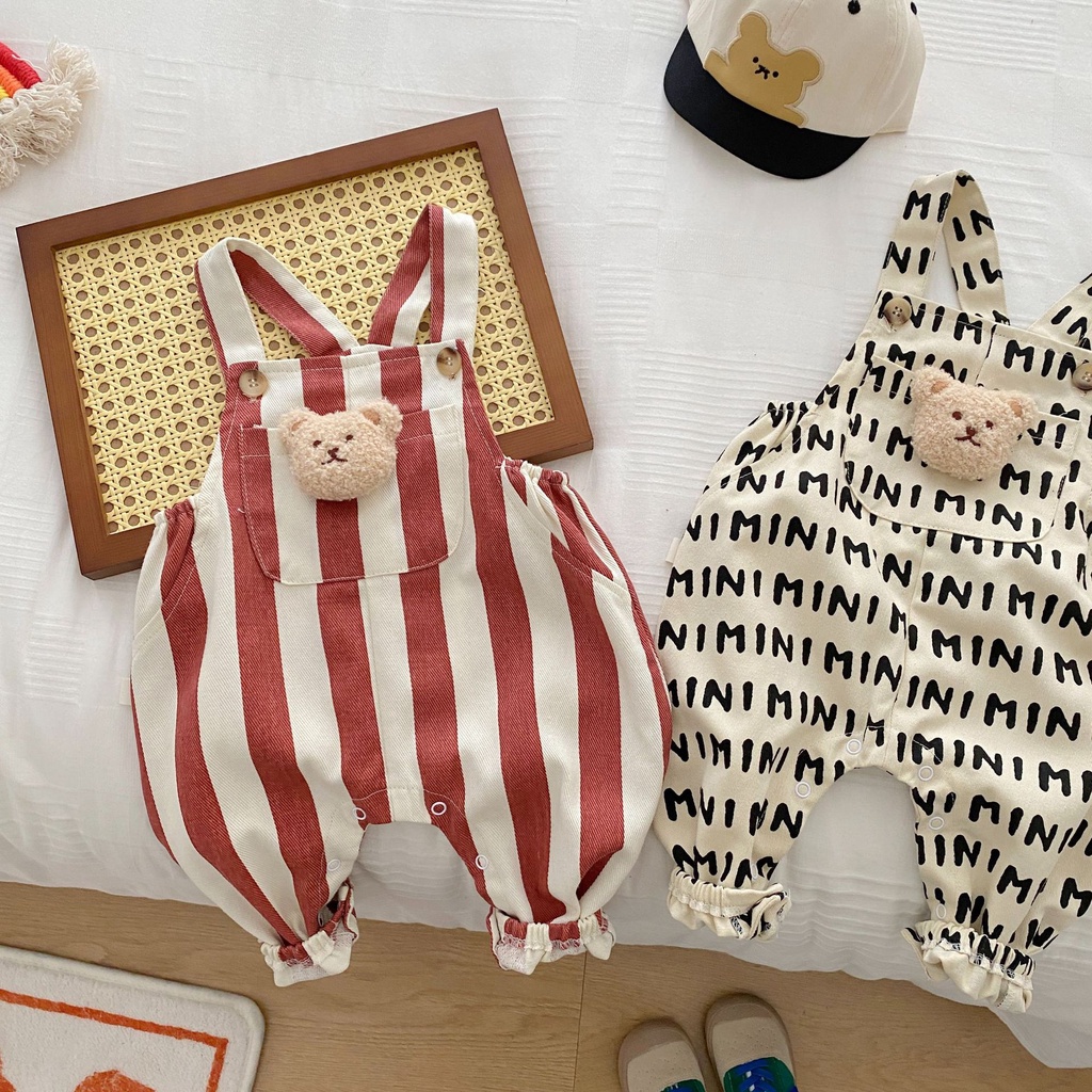 Áo Liền Quần Họa Tiết Sọc In Chữ Phong Cách Mới Dành Cho Bé Trai Gái Sơ Sinh