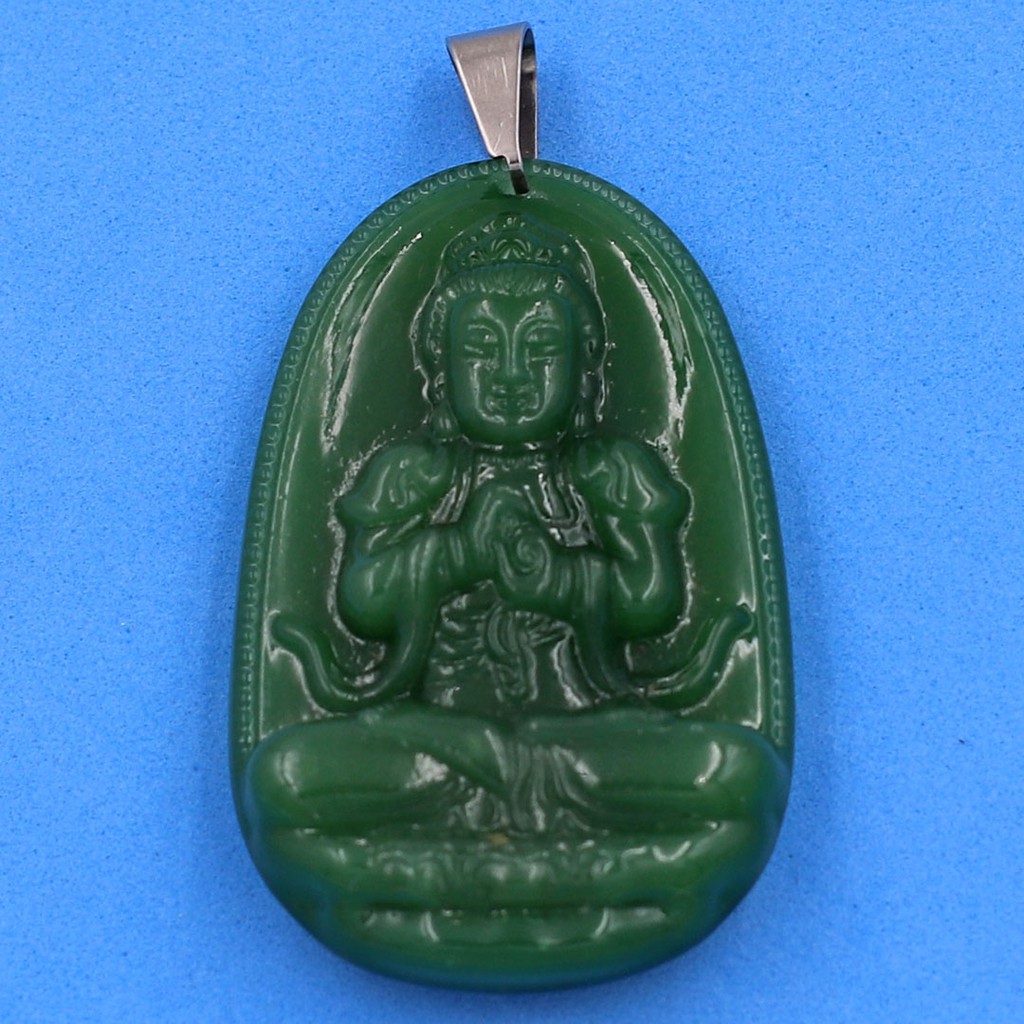 Mặt dây chuyền phật Như Lai Đại Nhật đá tự nhiên xanh 4.3cm - Phật bản mệnh tuổi Mùi, Thân - Tặng kèm móc inox