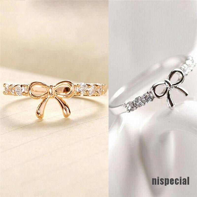 Nhẫn đeo ngón tay thiết kế mặt nơ đính đá pha lê nhân tạo phong cách đơn giản thời trang quyến rũ dành cho nữ