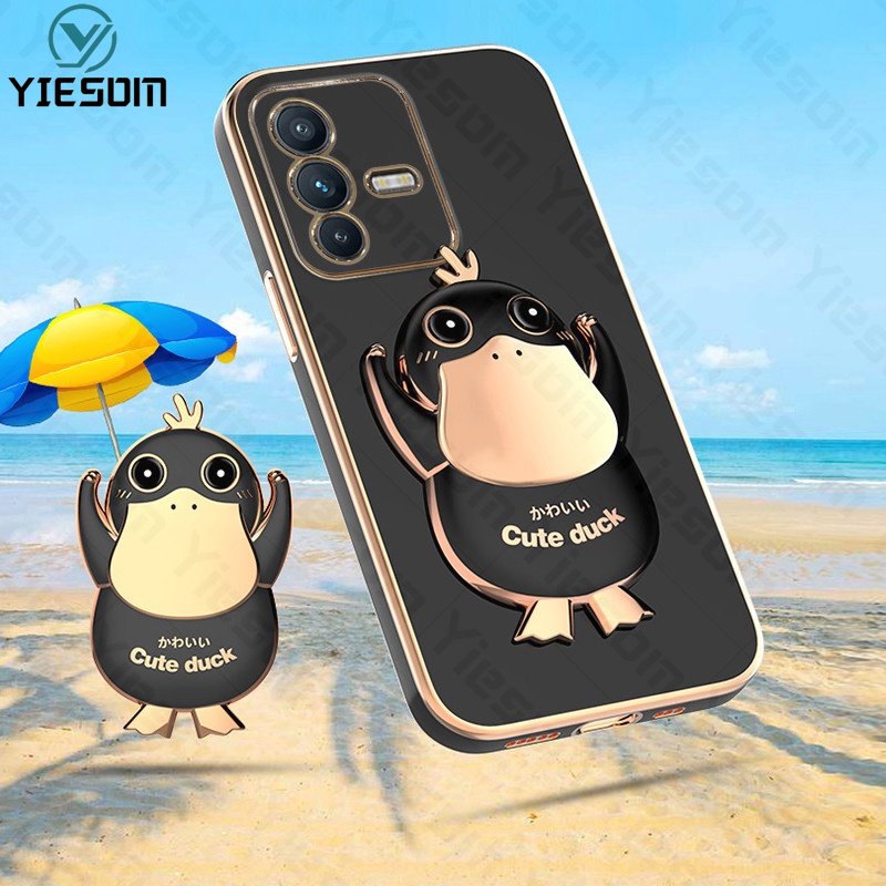 Ốp Điện Thoại Silicon Mềm Chống Sốc Có Giá Đỡ Hình Vịt Dễ Thương Cho Vivo V23 V23E V23 Pro V21 V21E V20 SE V15