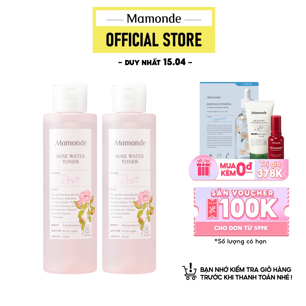 Bộ Đôi Nước cân bằng hoa hồng cung cấp độ ẩm Mamonde Rose Water Toner 250ml x 2