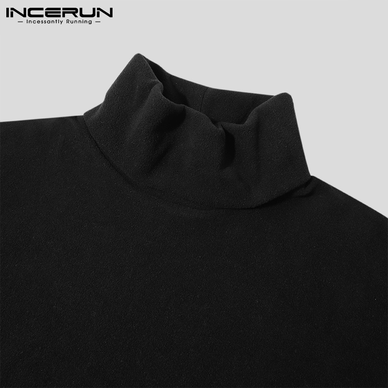 Áo thun INCERUN tay dài cổ cao giữ ấm thời trang thu đông đơn giản cho nam