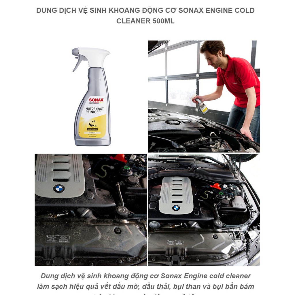 Nước rửa động cơ và dầu bảo quản động cơ ô tô  SONAX Engine and Cold Cleaner  543200 - 500ml