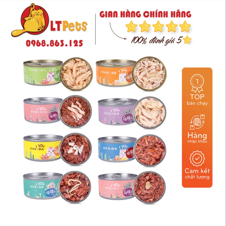 Pate thịt cá ngừ-gà xé cao cấp LTPETS 170gr bổ sung hydrate cho mèo cưng