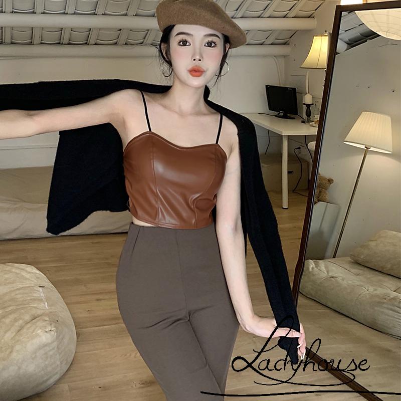 Áo hai dây màu trơn chất liệu da không gọng có mút đệm ngực thiết kế hở lưng thời trang quyến rũ cho nữ
