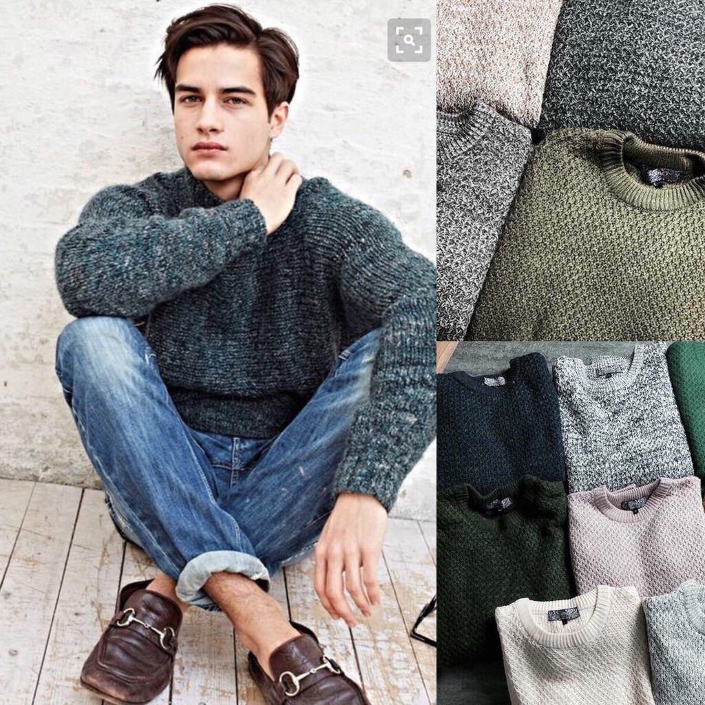 Áo len nam cổ tròn sợi to xuất hàn cao cấp