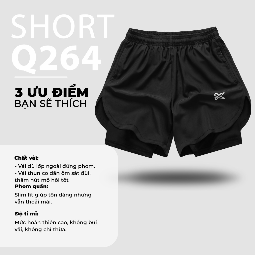 Quần Đùi Short Thể Thao Ngắn 2 Lớp Tập Gym Nam KSM Lai Bầu, Túi Zip Chạy Bộ, Bơi Lội Q264