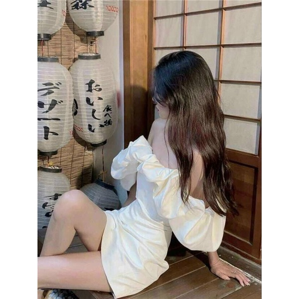 Đầm body trễ vai ngắn tay bồng váy babydoll ôm phối nhún ngực bánh bèo sexy dễ thương MSP65