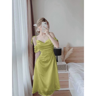 ĐẦM CỔ ĐỔ 2 DÂY CHẤT LỤA SATIN THƯỚT THA MÀU SẮC THANH LỊCH