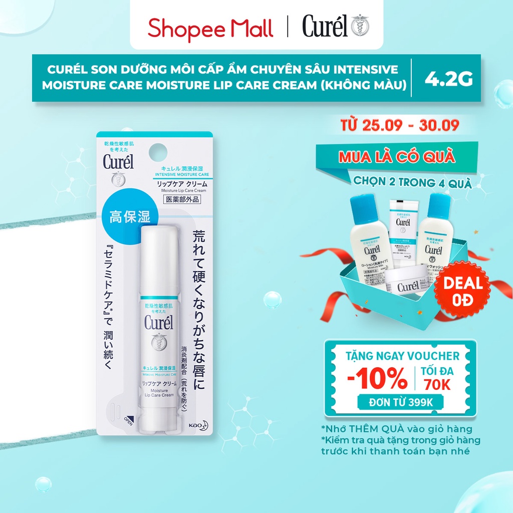 Son Dưỡng Môi Cấp Ẩm Chuyên Sâu Curel Intensive Moisture Care Moisture Lip Care Cream 4.2g Không Màu