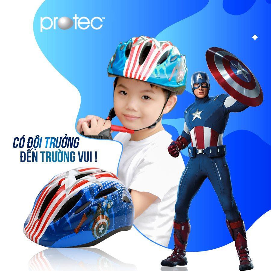 Mũ Bảo Hiểm Xe Đạp Trẻ Em, Mũ Trượt Patin Cao Cấp Protec Smile Họa Tiết Captain America