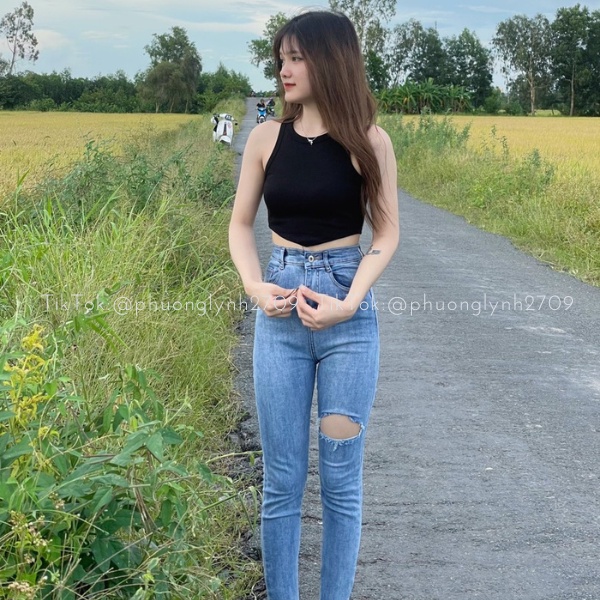 Quần jean cạp cao rách basic , quần skinny jean dài nữ lưng cao PLQ74
