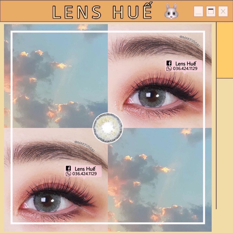 Lens Gray (xám) tây pha xanh nhẹ giãn vừa hợp makeup nhẹ nhàng - kính áp tròng Lens Huế