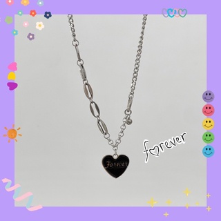 Dây chuyền nối xích charm trái tim đen FOREVER 🖤