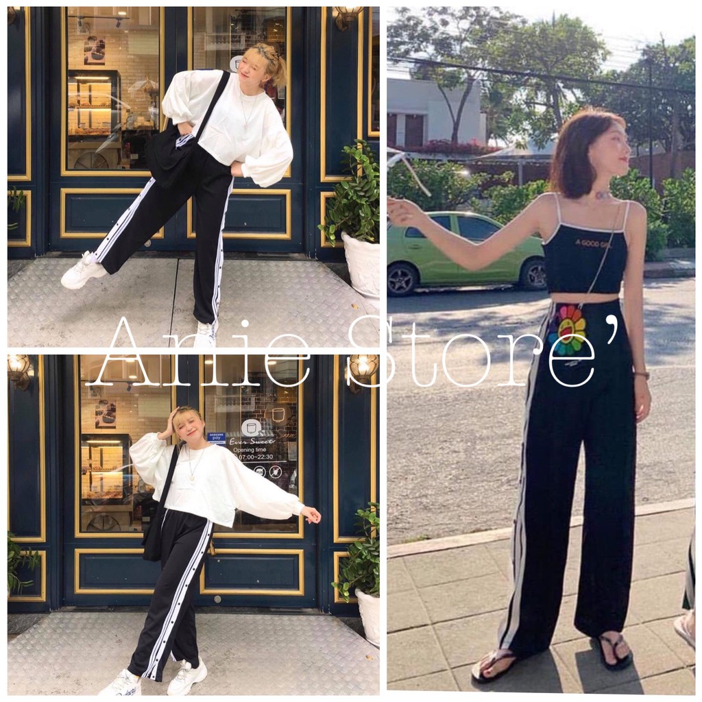 Quần Culottes Cúc Bấm Hông 🦋 Quần Suông Ống Rộng Cạp Chun Kẻ Sọc 🦋