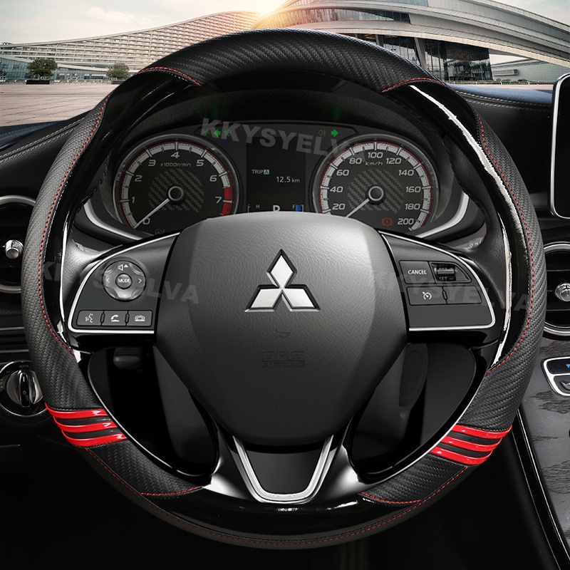 Vỏ bọc lái bằng da sợi Carbon Mitsubishi Penutup Stereng Outlander ASX Triton Lancer Xpander Phụ kiệ