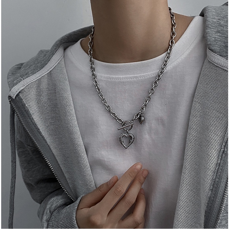 Vòng cổ bạc mặt trái tim rỗng thời trang cho nữ