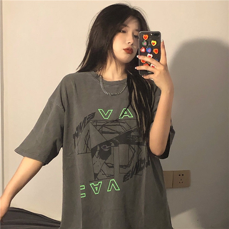 Áo thun tay ngắn dáng rộng phong cách Retro Hàn Quốc