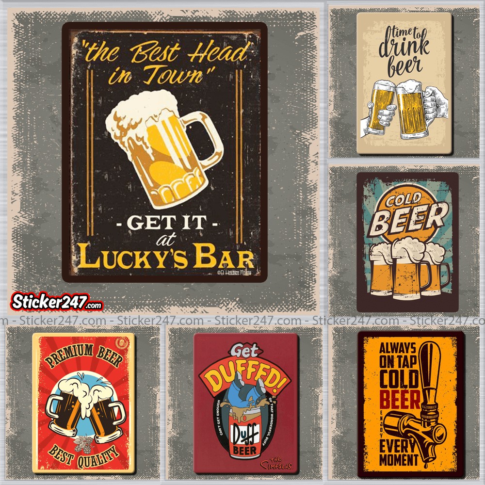 Sticker Chủ đề Beer 🌈𝑭𝒓𝒆𝒆𝒔𝒉𝒊𝒑 Retro Vintage chống nước, sticker dán laptop, ipad, mũ bảo hiểm,vali, decor