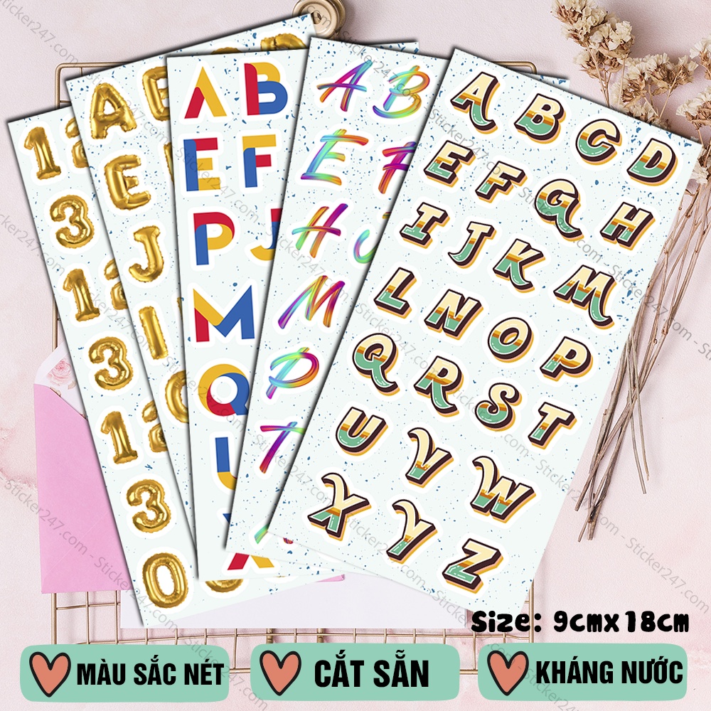 Nhãn dán trang trí bảng chữ cái ABC, chữ số 123 nhiều mẫu 🌈𝑭𝒓𝒆𝒆𝒔𝒉𝒊𝒑 chống nước, sticker trang trí bảng kế hoạch, sổ tay