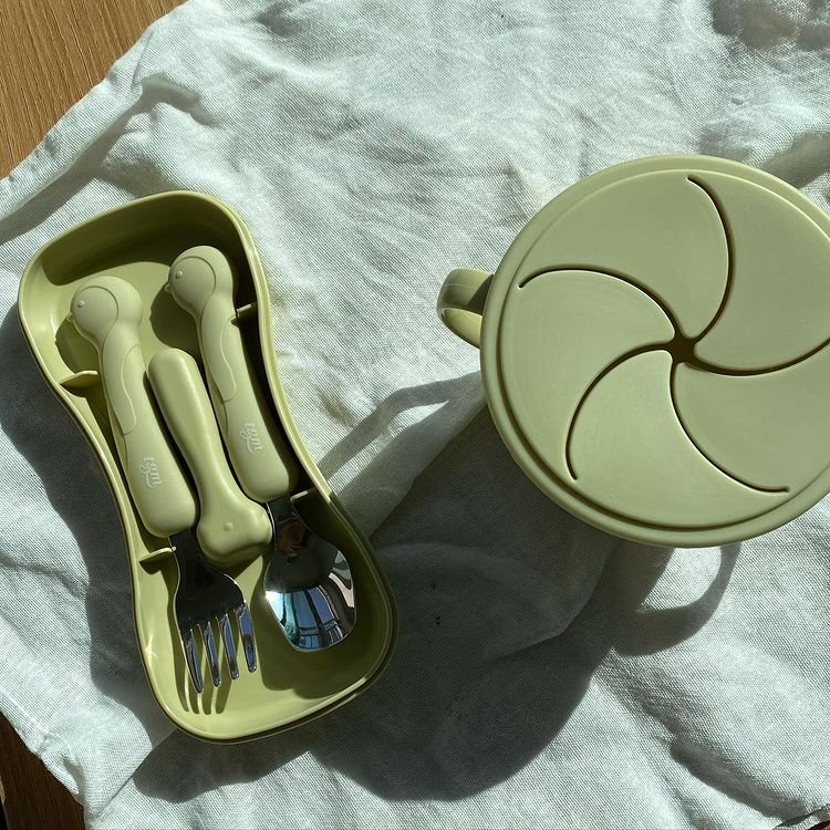 Set thìa dĩa Silicone SPOON &amp; FORK cho bé chính hãng TGM - KOREA |Thìa dĩa Silicon tập ăn cho bé Chính Hãng TGM