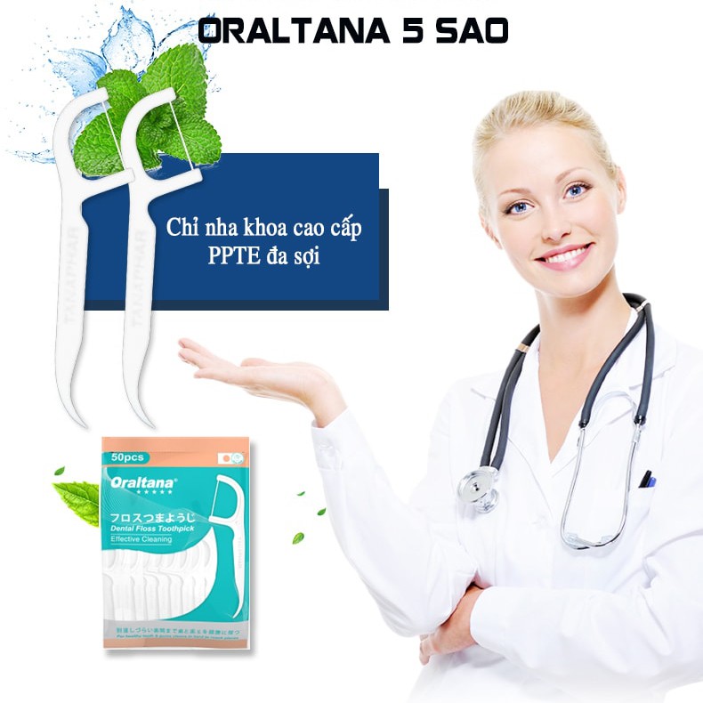 Tăm chỉ nha khoa Oraltana 5 sao - Tăm chỉ y tế nha khoa chất lượng cao - Túi 50 chiếc