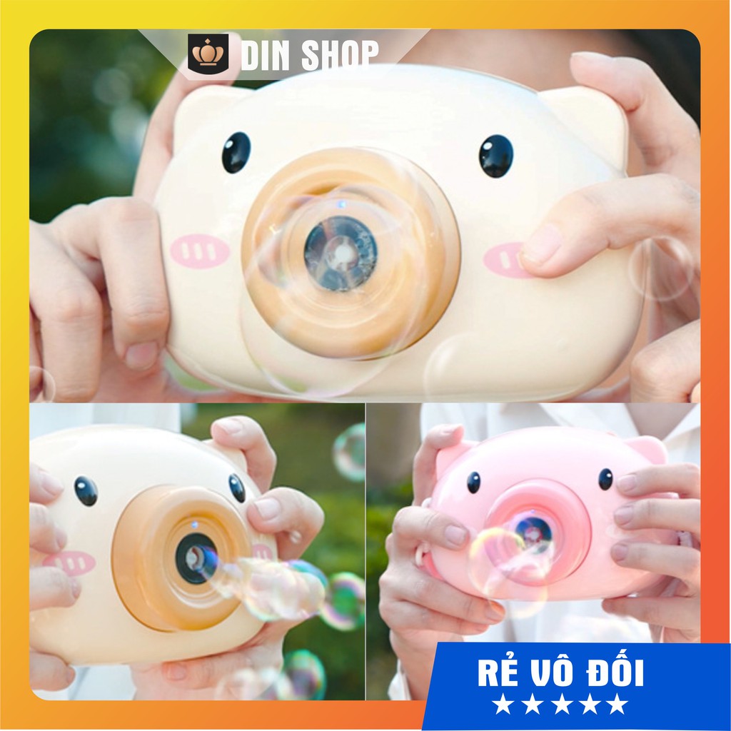 Máy Ảnh Thổi Bong Bóng Phát Nhạc HEO CUTE Máy Ảnh Thổi Bóng Tự Động Kèm Xà Phòng, Đồ Chơi Ngoài Trời Có Đèn Cho Bé