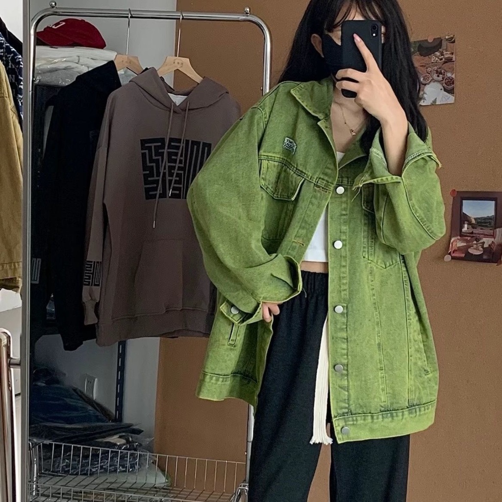 Áo Khoác Denim Dáng Rộng Thời Trang Mùa Thu Cá Tính Cho Nữ
