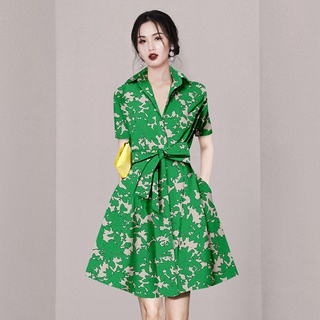 Đầm Sơ Mi Tay Ngắn Thiết Kế Chiết Eo Thời Trang Thanh Lịch