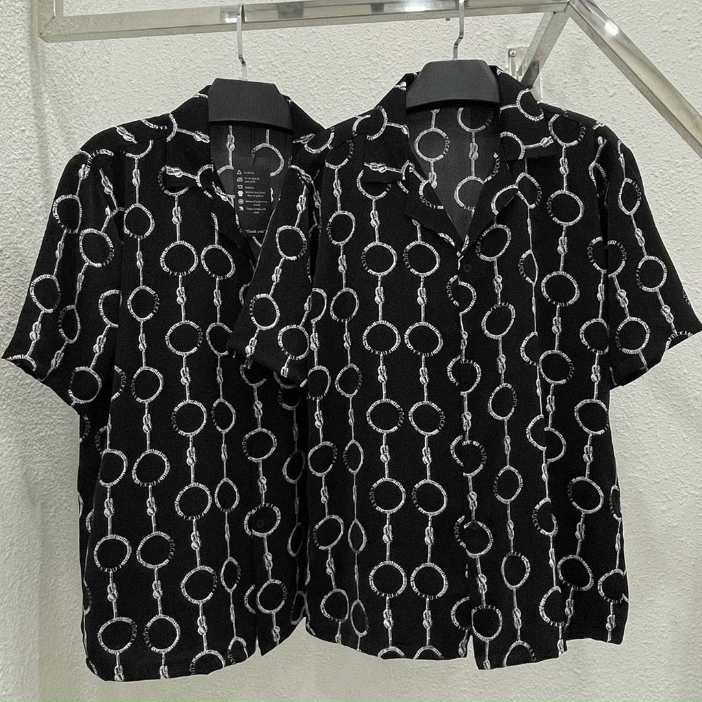 Áo Sơ Mi Lụa Tay Ngắn Họa Tiết Unisex Nam Nữ Chất Mềm Mịn Mát Không Xù