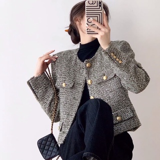 Áo khoác dạ  Tweed cúc vàng (sẵn M)